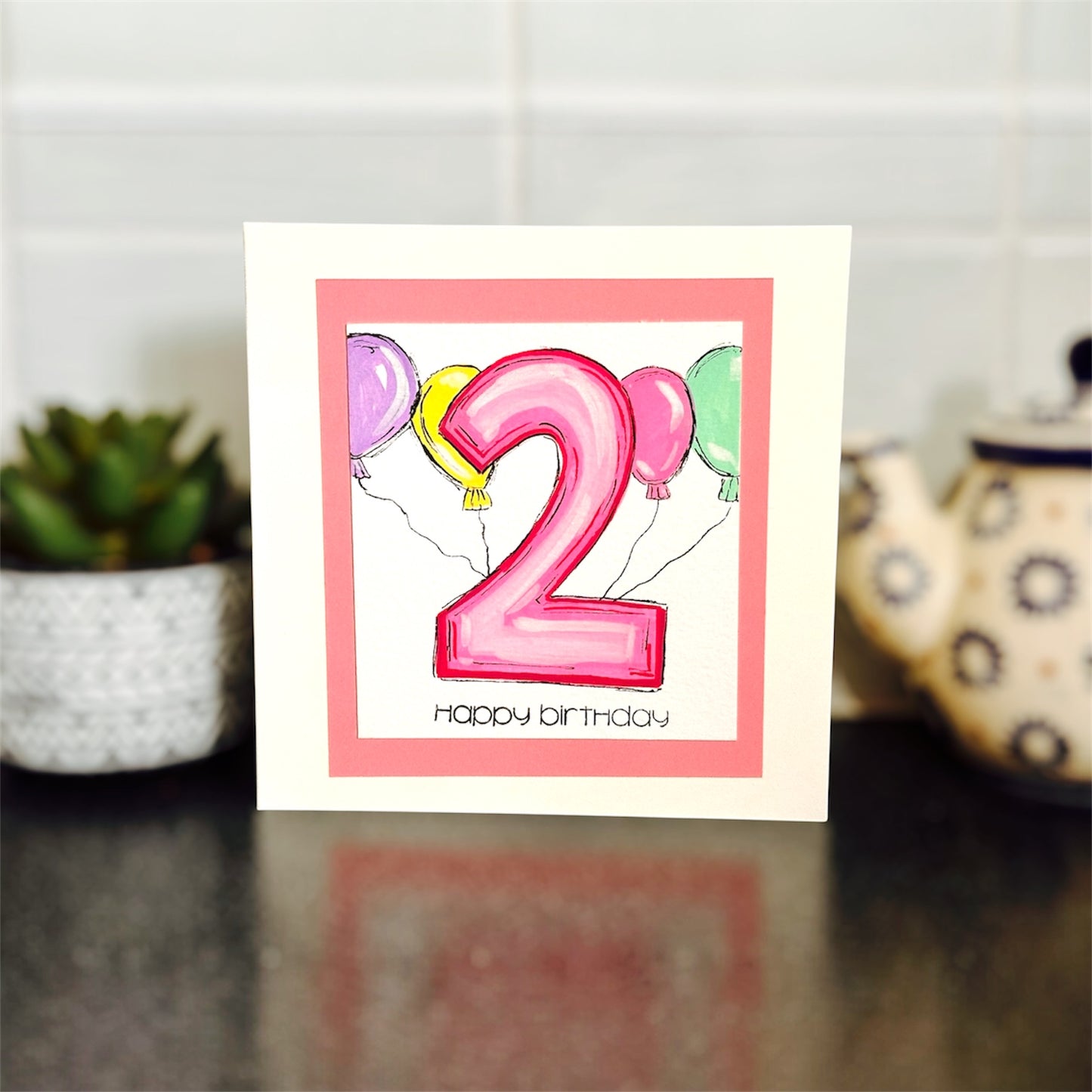 Baby girl birthday card - age 2.