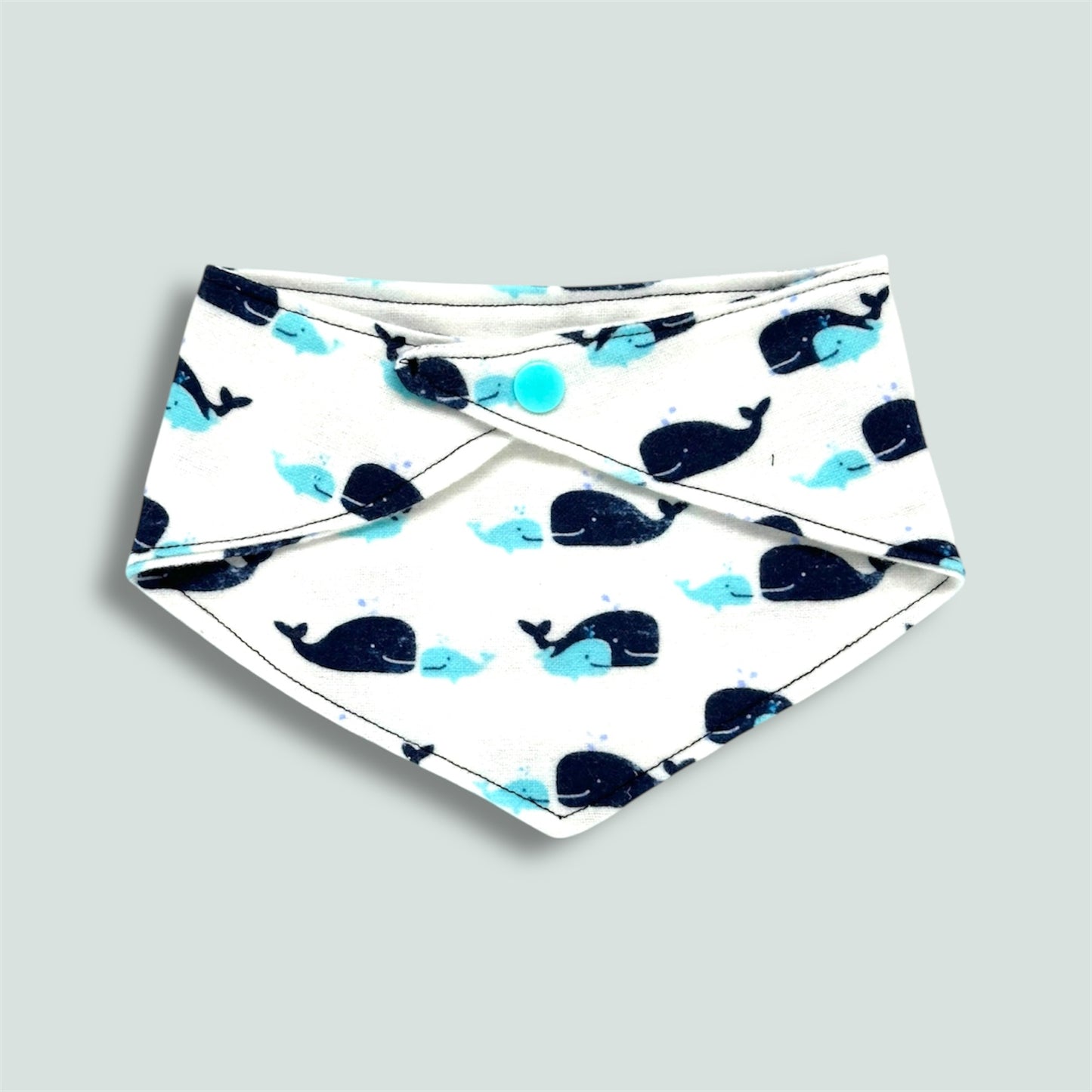 Baby bandana dribble bib with whale design. Unisex.