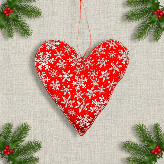 Large red heart Christmas tree decoration - snowflake design