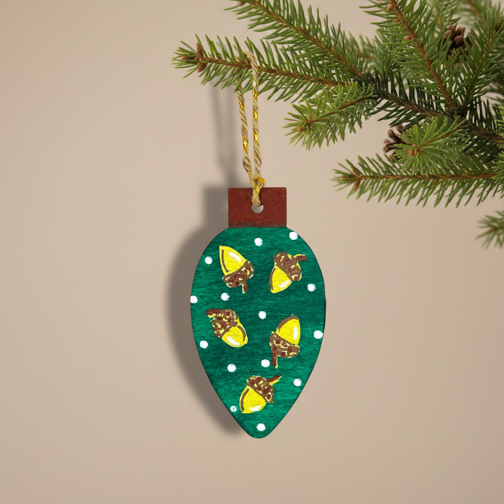 Decorative wooden ornament with hand painted acorn designs