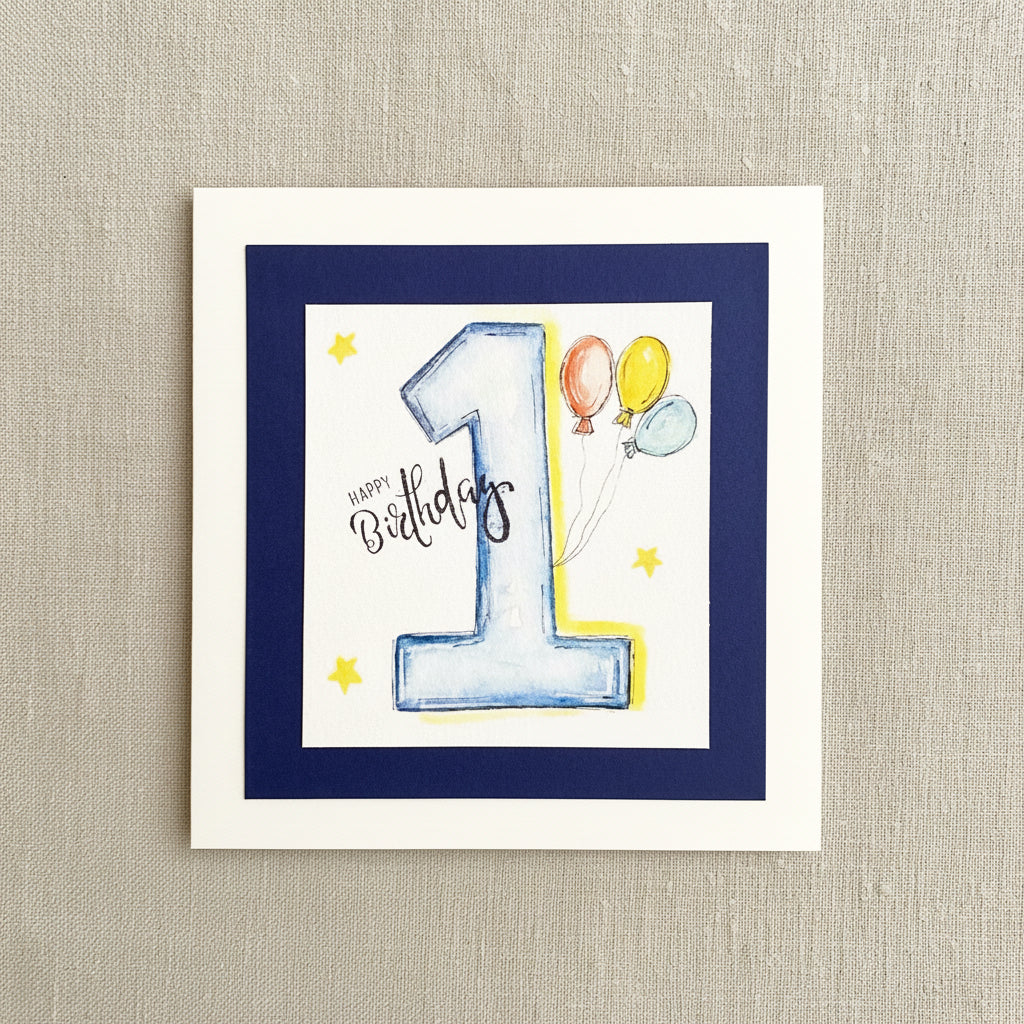 Hand painted, are 1 year birthday card for boys. 