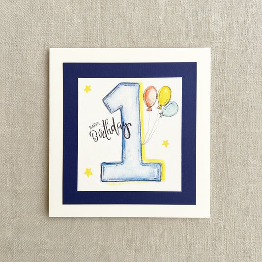 Hand painted, are 1 year birthday card for boys. 