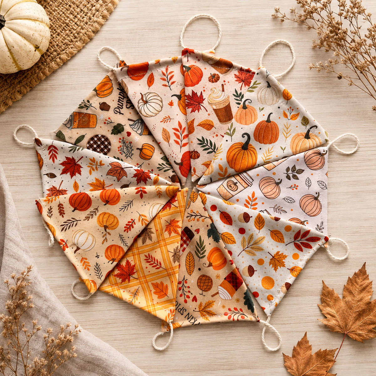 Pumpkin themed bunting on twine to hang 