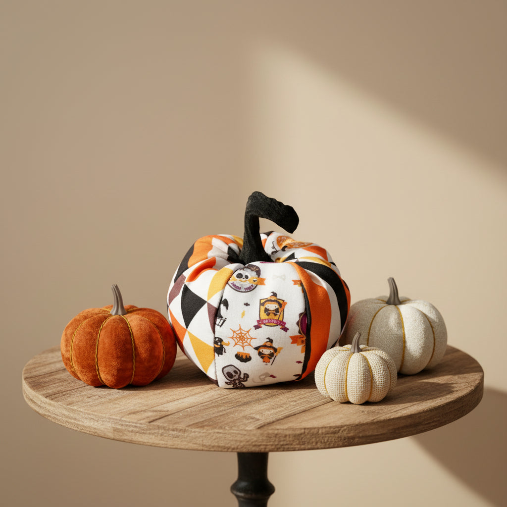 Halloween-themed fabric plush pumpkin decor 