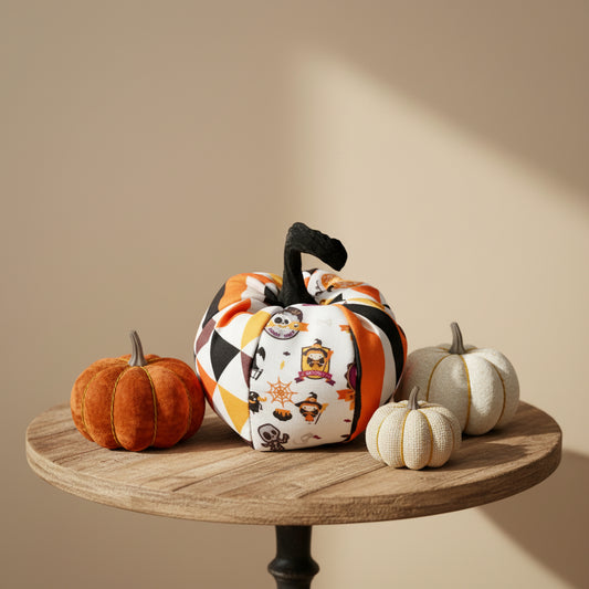 Halloween-themed fabric plush pumpkin decor 