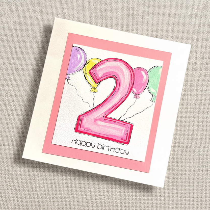 Baby girl birthday card - age 2.