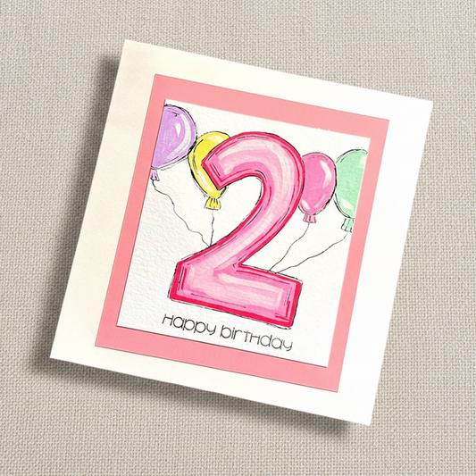 Baby girl birthday card - age 2.