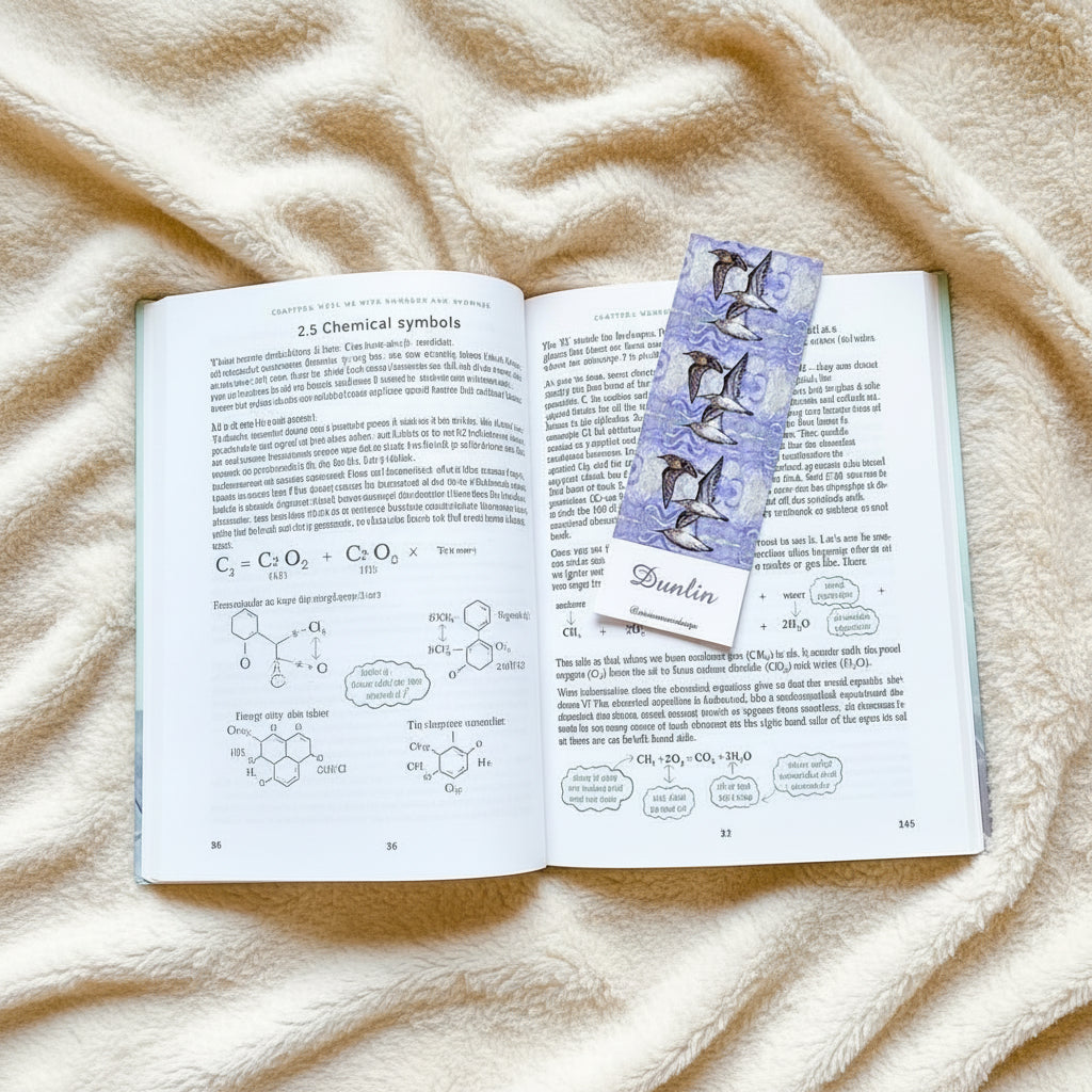 British wildlife bird bookmark (dunlin) shown on book page 