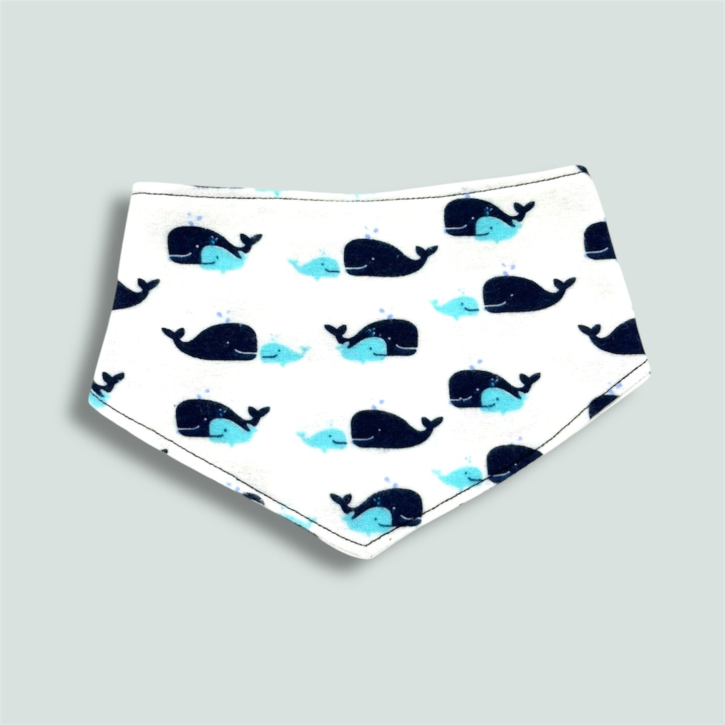 Baby bandana dribble bib with whale design. Unisex.