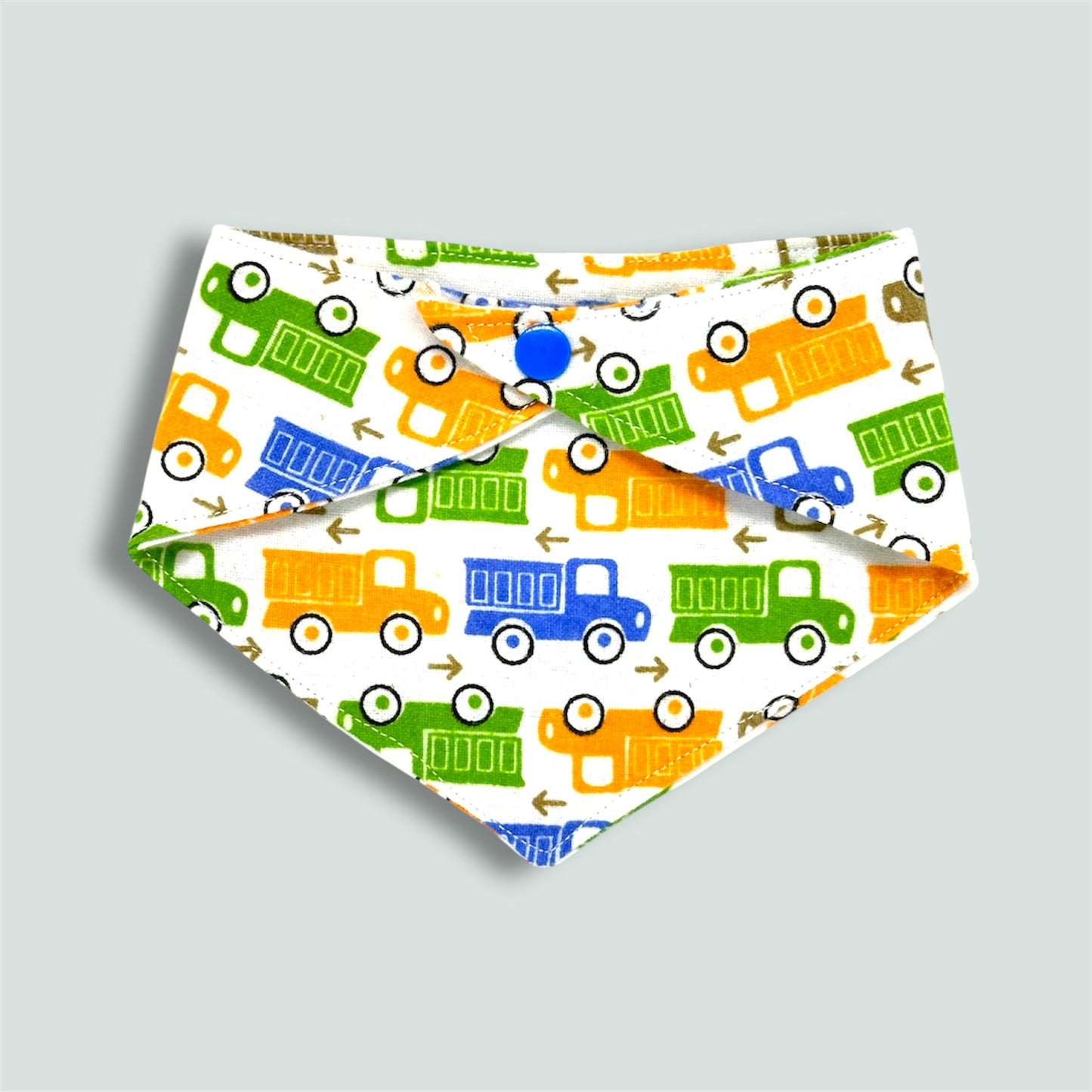 Boys bandana baby dribble bib - vehicles/trucks.