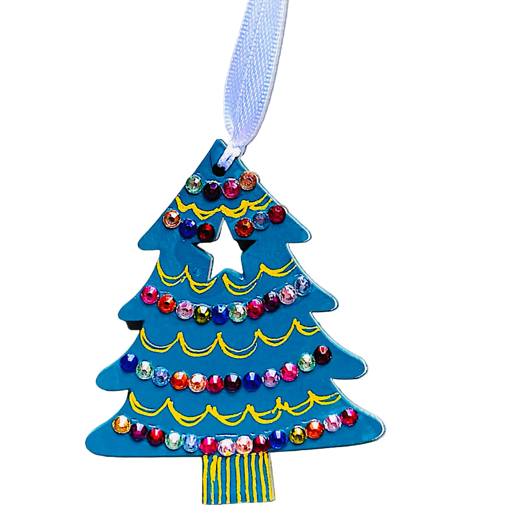Christmas tree decoration with sparkling gems.