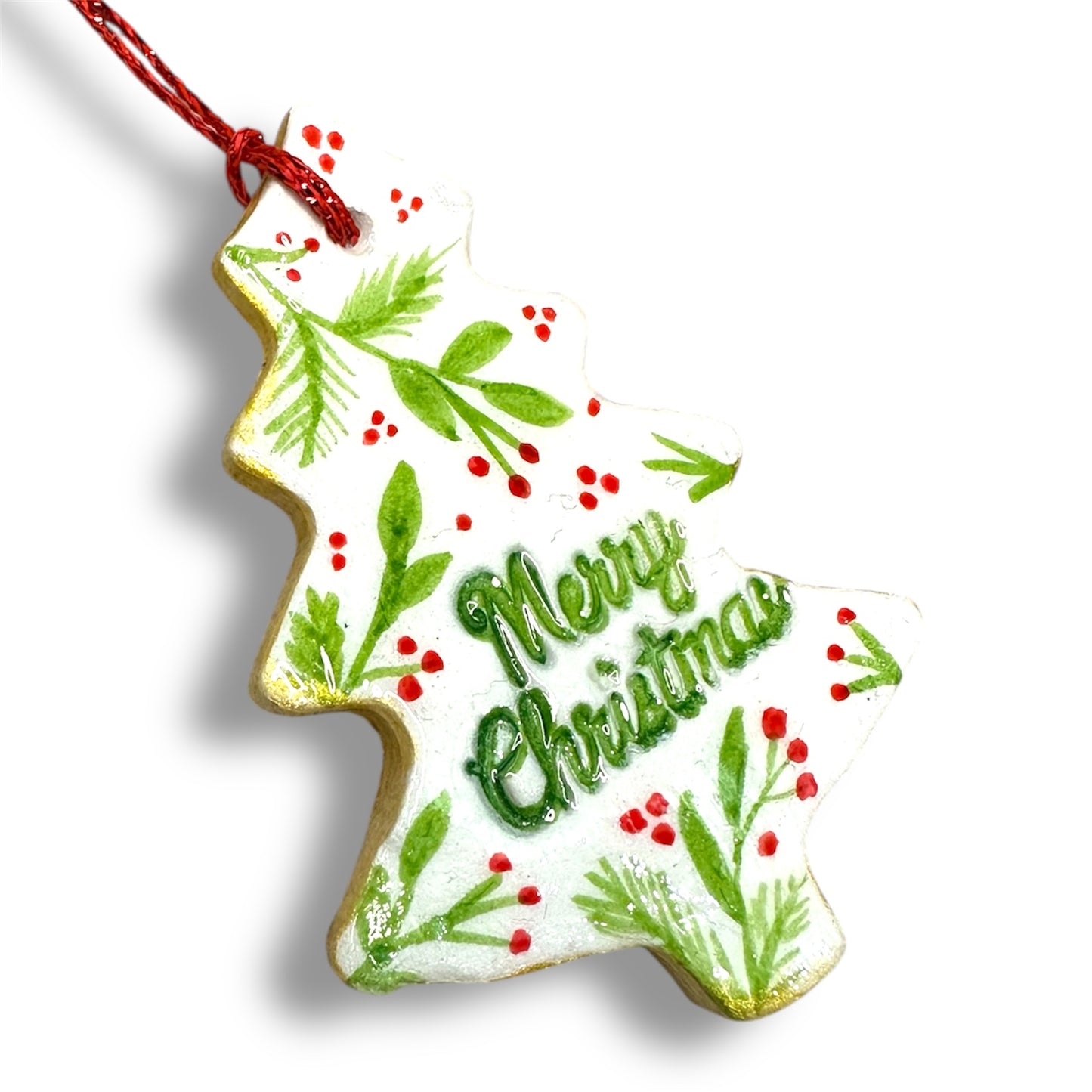 Christmas tree decoration (holly and berries)-clay.