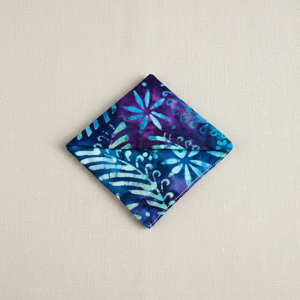fabric corner bookmark with blue and purple floral pattern