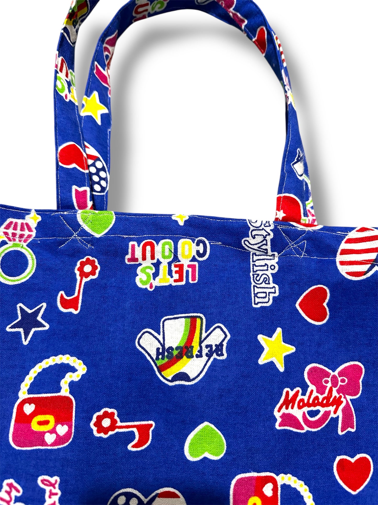 Handmade tote/shopping bag. Retro fun fabric.