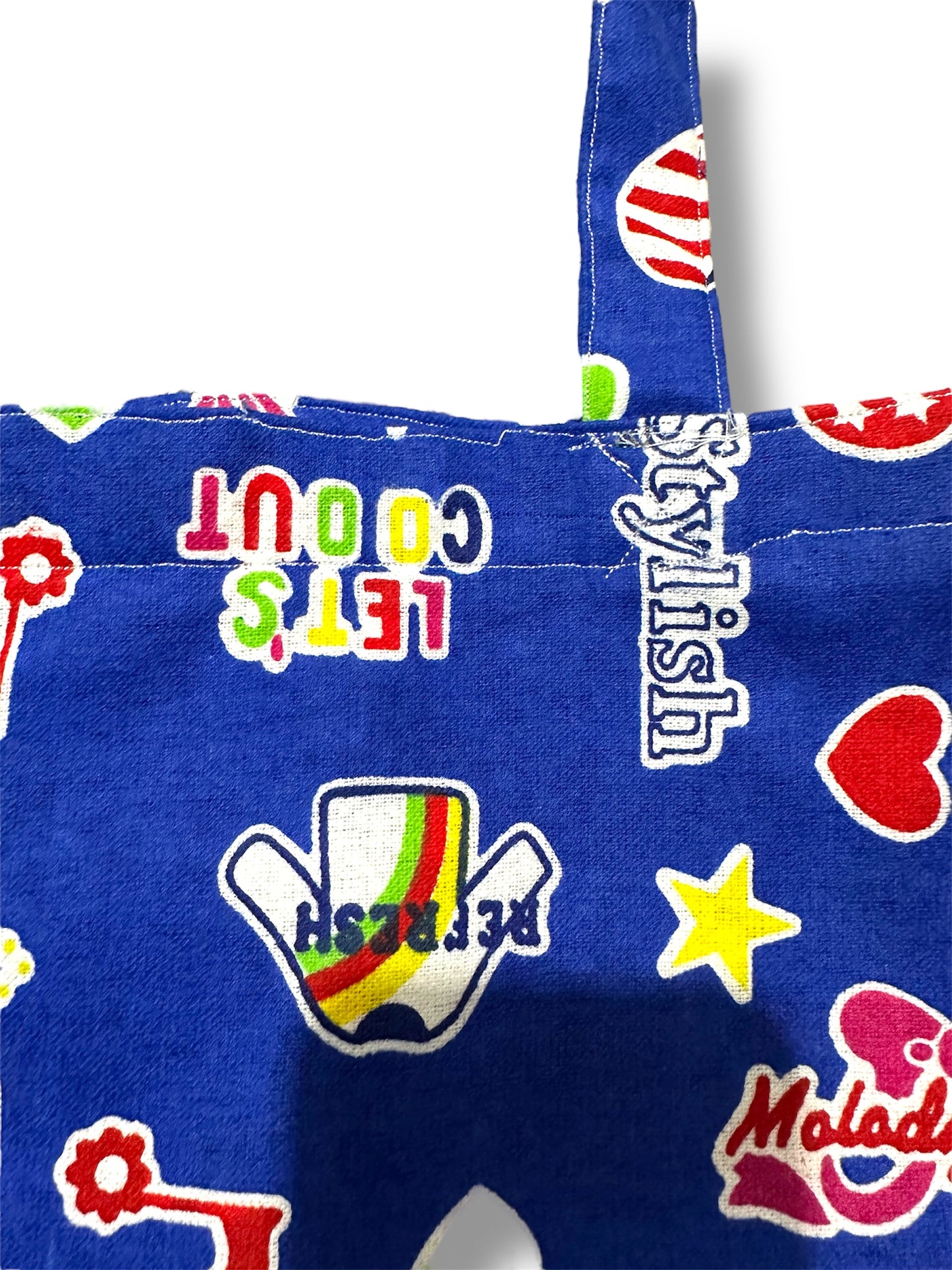 Handmade tote/shopping bag. Retro fun fabric.