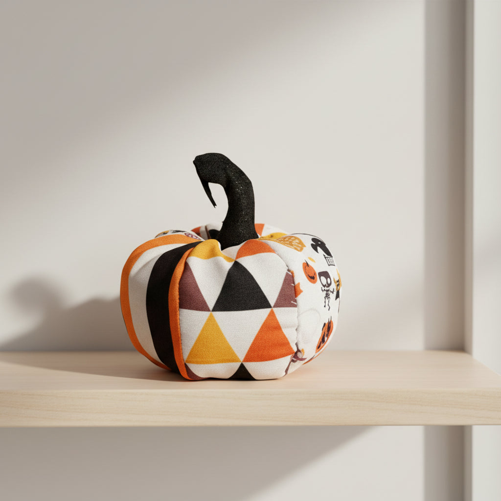 Decorative pumpkin with geometric pattern and other segments with different patterns on a white background