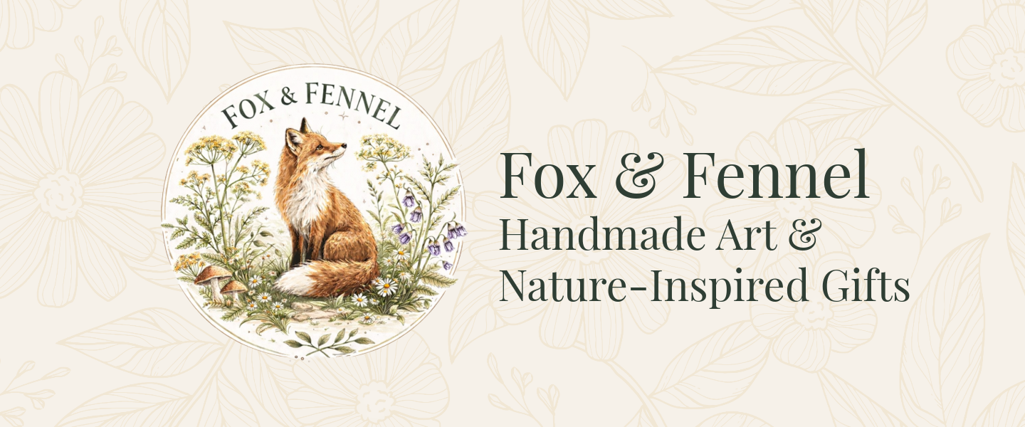 Fox & Fennel logo with a fox and floral design on a beige background
