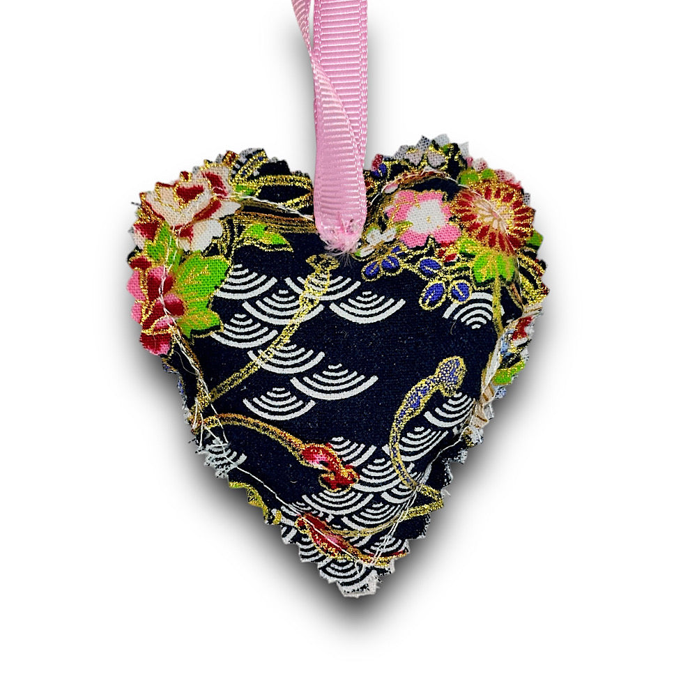 Handmade hanging heart decoration.