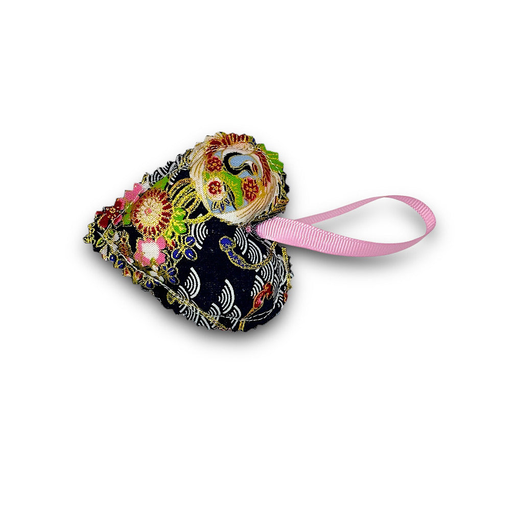 Handmade hanging heart decoration.