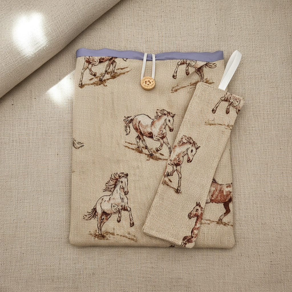 Kindle cover and matching bookmark made with horse themed fabric 