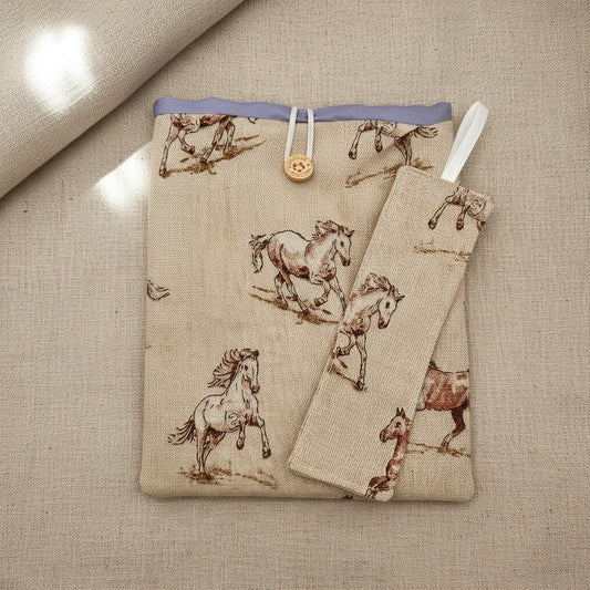 Kindle cover and matching bookmark made with horse themed fabric 