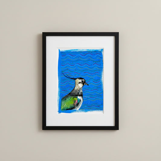 Lapwing original painting shown in frame