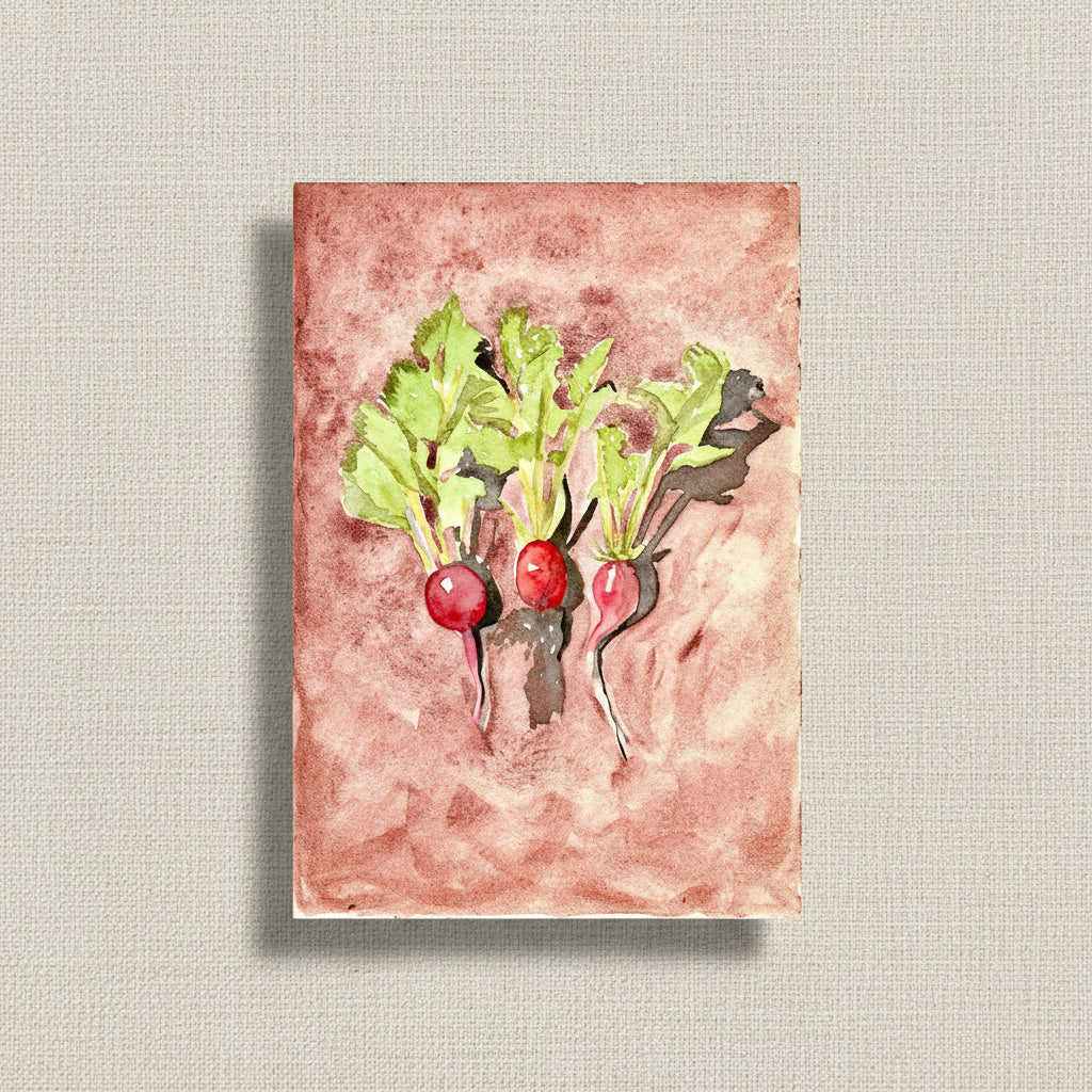 Unframed unmounted original painting of 3 radishes in watercolour 