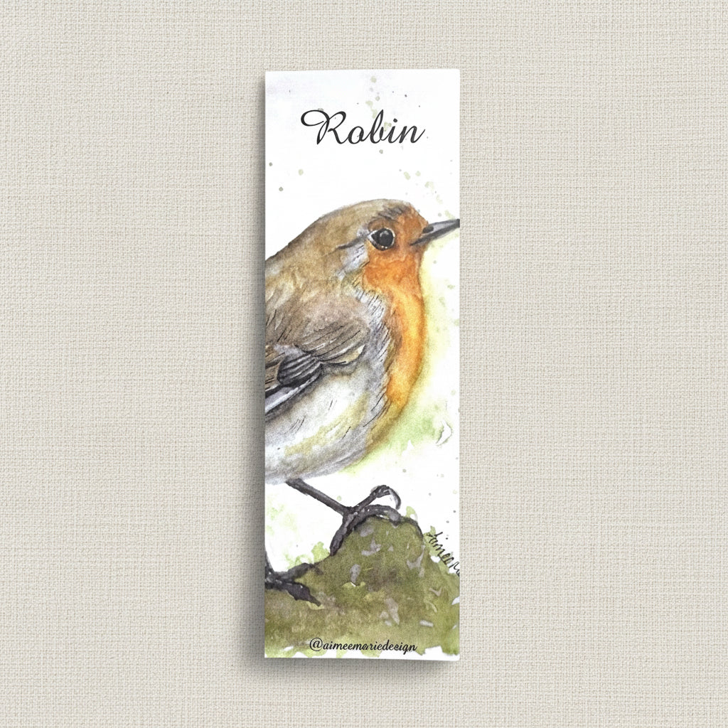 Robin printed card bookmark