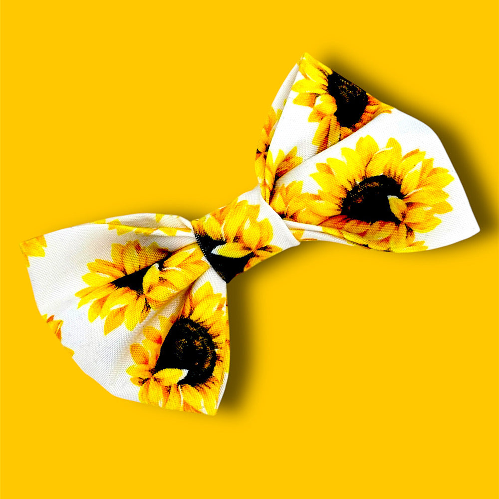 Handmade sunflower hair bow.